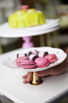 Group of Macaroons and cookies on a cakestand