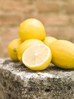 Group of Lemons on a rock tabel