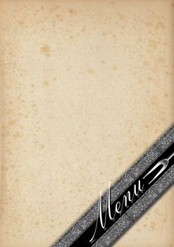Yellowed old paper with diagonal silver bands, template for a elegant menu
