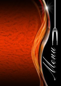 Orange texture with ornate floral seamless with metal wave and black background, template for a elegant menu