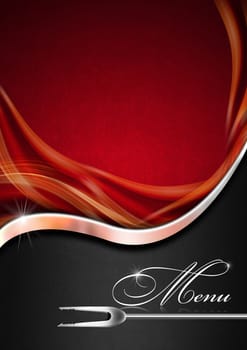 Red velvet background with soft waves and gray metal wave, template for a elegant menu