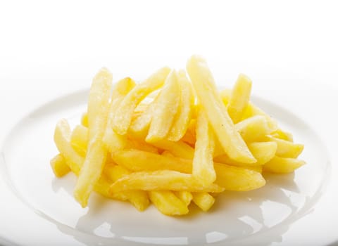 Fried potato on a white plate on the table