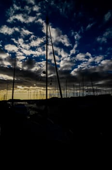 Silhouette Masts of Sail Yacht in Mmarine