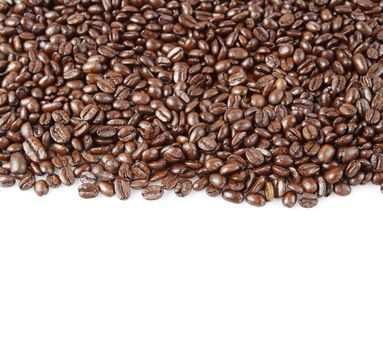 Closeup of coffee beans on plain background. Copy space