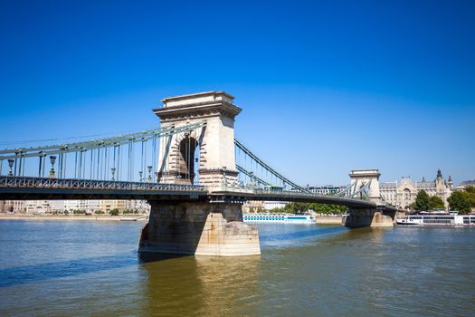 Chain Bridge over Danube river, Budapest cityscape, Hungary