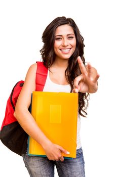 Young happy student doing Ok Sign