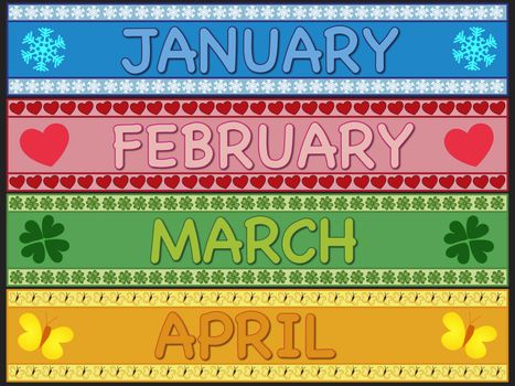 illustration of january, february, march and april