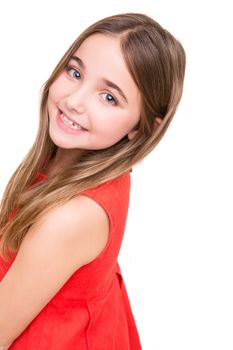 Portrait of funny lovely little girl in studio