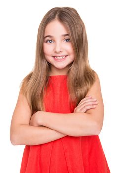 Portrait of funny lovely little girl in studio