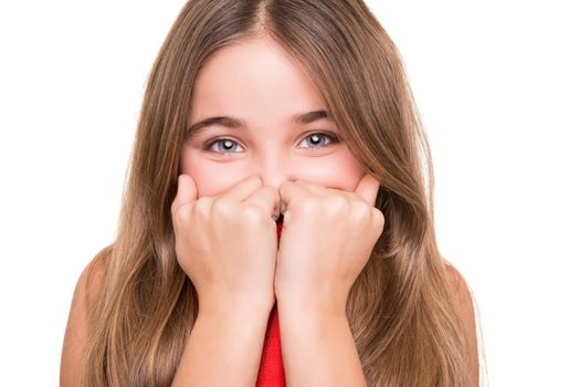 Portrait of funny lovely little girl in studio