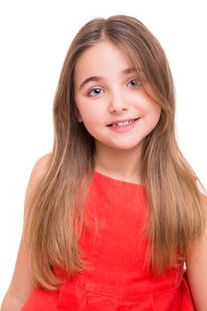 Portrait of funny lovely little girl in studio