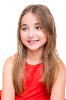 Portrait of funny lovely little girl in studio