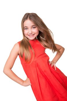 Portrait of funny lovely little girl in studio