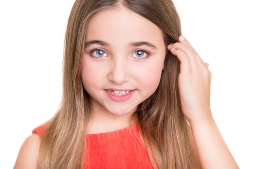 Portrait of funny lovely little girl in studio