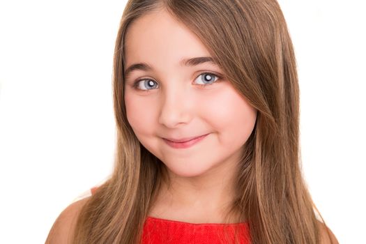 Portrait of funny lovely little girl in studio