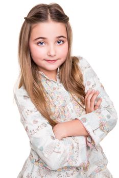 Portrait of a little girl over white background