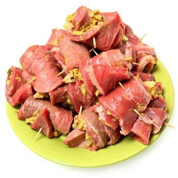 Raw Prepared German Beef Roulade Ready to Cook Isolated Over White
