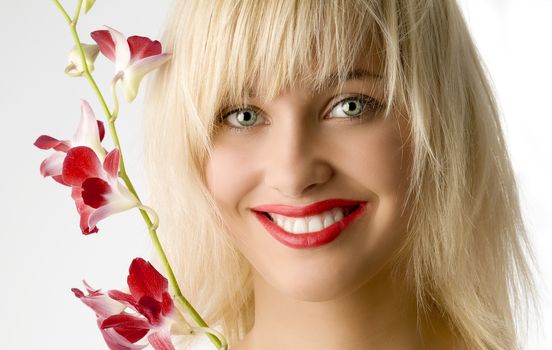 beauty style portrait of blond girl with flowers