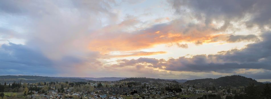 Sunset at Happy Valley Oregon Cityscape with Mt Talbert Panorama