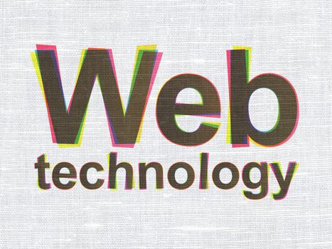 Web design concept: CMYK Web Technology on linen fabric texture background, 3d render