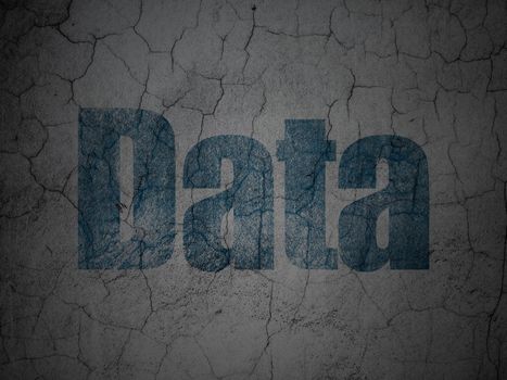 Data concept: Blue Data on grunge textured concrete wall background, 3d render