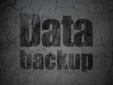 Information concept: Black Data Backup on grunge textured concrete wall background, 3d render