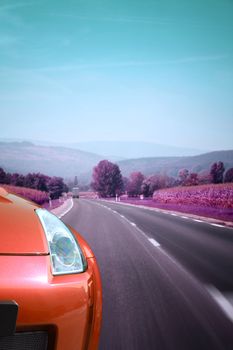 Car view from the front on the road