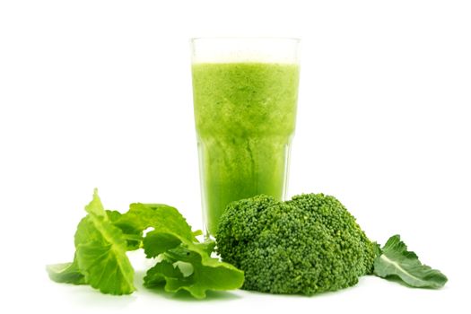 Green Smoothie juice and healthy drink on white background