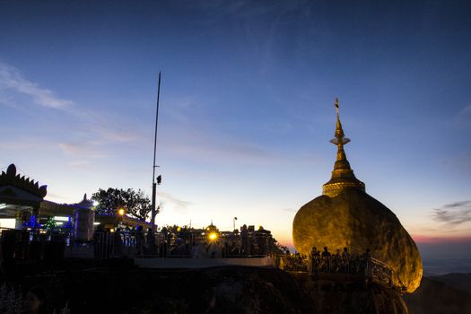 Kyaiktiyo Pagoda on night (GOLDEN ROCK PAGODA), MYANMAR (BURMA)