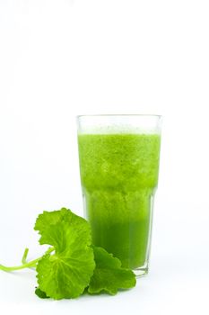 Pennywort or asiatic herbal Smoothie in glass, Helathy drink on white background 