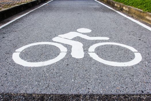 Asphalt road with cycle track and bike sign.