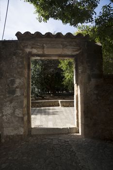 Drystone Wall Door Portal Exterior. Pollensa, Mallorca, Balearic islands, Spain.