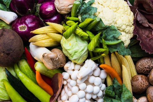 This is Assortment of fresh vegetables close up for heathy and diet.