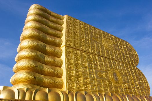 Foot of Reclining buddha at thailand. Generality in Thailand, This photo is public domain or treasure of Buddhism, no restrict in copy or use. No any trademark or restrict matter in this photo.