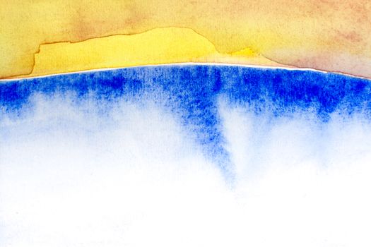 Watercolor background Horizon. Abstract textured watercolor background in yellow and blue.