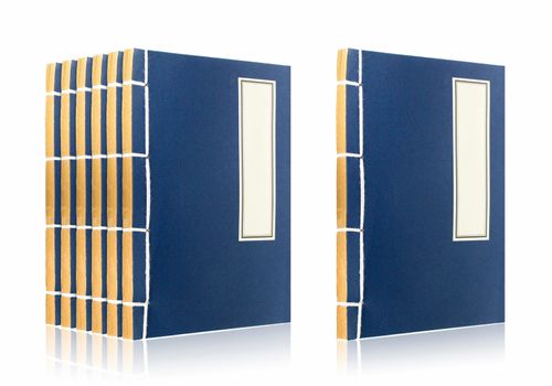 Blue chinese ancient books with blank cover.