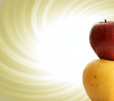 Macro image of yellow and red apple