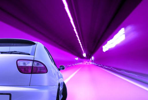 Close-up image of a sport car in a tunnel