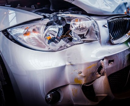 Detail Of The Front Of A Luxury Car That Has Crashed