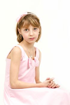 Studio portrait of young beautiful girl with nice eyes on white background