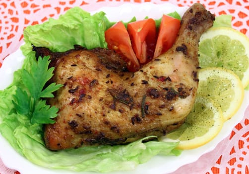 Roasted chicken with vegetable salad and herbs