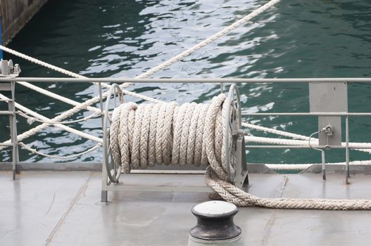 roll of rope at the warship of Thailand