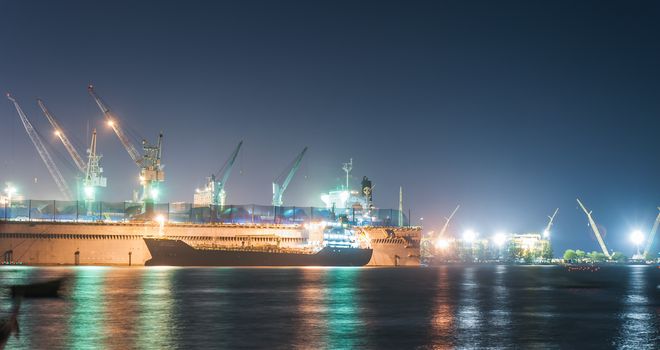 Port of chonburi, container terminals at night of Thailand