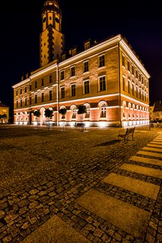 Night view of the Nysa city in Poland