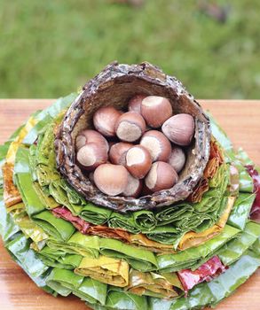 hazelnuts in decorative basket