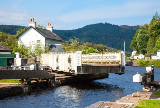 Canal Lock at Cairnbaan Bridge on the Crinan Canal in Scotland