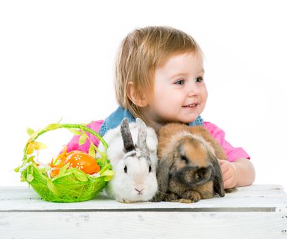 baby with Easter bunny and two basket with eggs