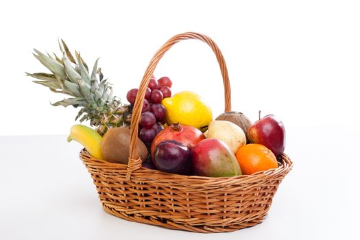 Bunch of exotic fruits in a big basket