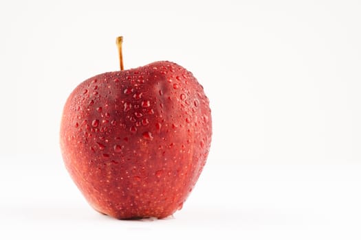 Fresh red apple whit waterdrops on white background