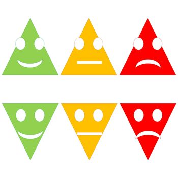 Six triangle happy to sad smileys in white background